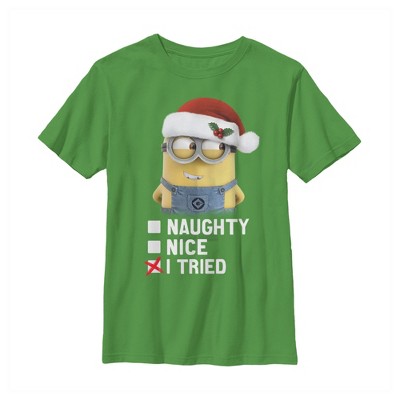 Boy's Despicable Me Christmas Minion I Tried  T-Shirt - Kelly Green - X Small