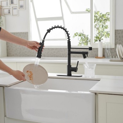 Matte Black Single Handle Pull-Down Sprayer Kitchen Faucet with LED Light