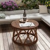 JIONJOY X-Leg Round Coffee Table with Distressed Wood Top - Brown - 2 of 4