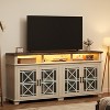Farmhouse TV Stand for 80in, Modern Entertainment Center with Pattern Glass Doors, Wooden Media Console Cabinet Table for Living Room Bedroom - 3 of 4