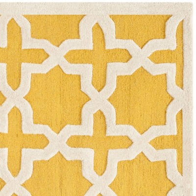 Gold and Ivory Hand-Tufted Wool Geometric 6' Square Rug