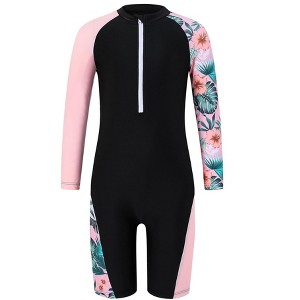 Kid Boys Girls Rash Guard Sets One Piece Swimsuit with Zipper Patchwork Long Sleeve Beach Bathing Suit - 1 of 4