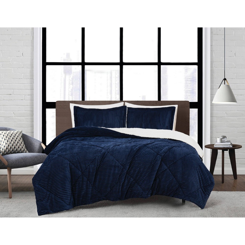 Photos - Duvet London Fog 3pc King Corduroy Comforter Set Blue