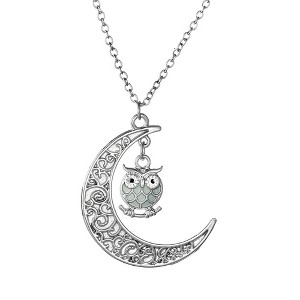 Owl Glow In Dark Pendant Chain Necklace for Women Green or Blue Ginger Lyne Collection - 1 of 4