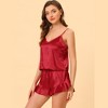 cheibear Women's Satin Spaghetti Cami Tops Ruffle Trim Shorts Sleepwear Sets - 3 of 4
