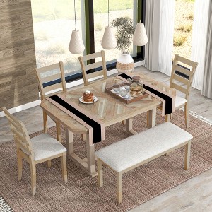 NicBex Dining Room Table Set for 6 Morden Dining Room Table with Unique Pattern Tabletop, 4 Chairs and 1 Bench for Dining Room - 1 of 4