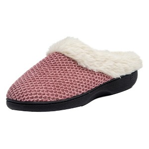 Roxoni Women's Fleece Trim Knit Sweater Furr Clog Slipper - 1 of 4