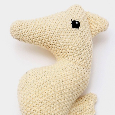 INFURNIC Baby and Toddler Learning Toys Ultra Soft Handmade Organic Cotton Knitted Seahorse Plush for Cozy Decor, Off White, 16"*10"*1"