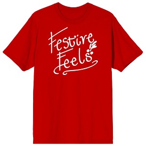 Handwritten Holiday Festive Feels Crew Neck Short Sleeve Red Adult T-shirt - 1 of 3