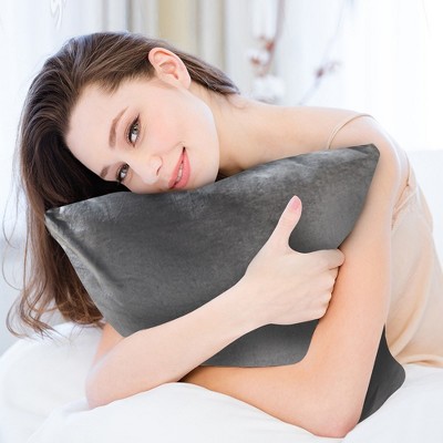 Gray Velour Decorative Throw Pillows Set of 2