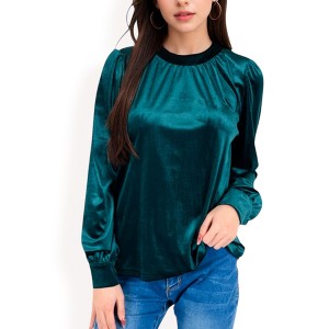 Anna-Kaci Women's Velvet Long Sleeve Top with Puff Shoulders - 1 of 4