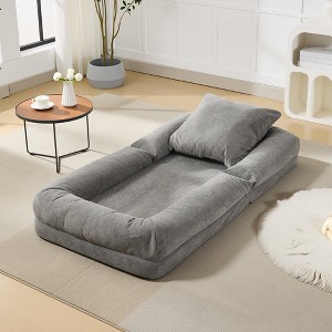 Human Dog Bed, Chenille Upholstered Sofa, 65" Adjustable Lounger w/ Pillows - 1 of 4
