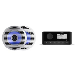 Fusion MS-RA60 Marine Stereo With Wireless Connectivity w/ 51KM614FL 6.5-Inch (165mm) Thin-Mount Marine Coaxial Speakers with RGB LED, 4-Ohm, White... - 1 of 4