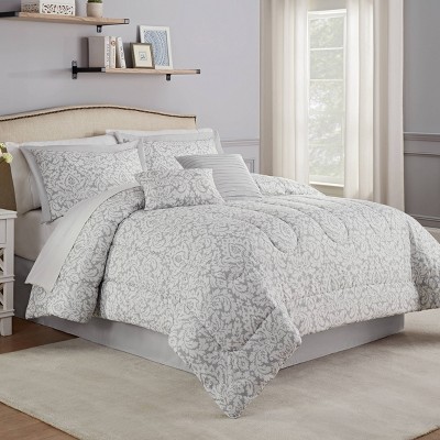 6pc Full/queen Dashing Damask Comforter Set Gray - Waverly : Target