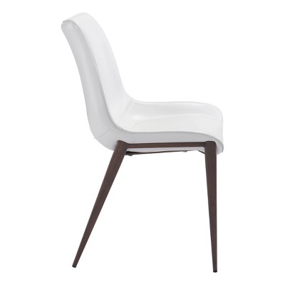 Magnus Transitional High Side Chair in White & Walnut with Metal Legs