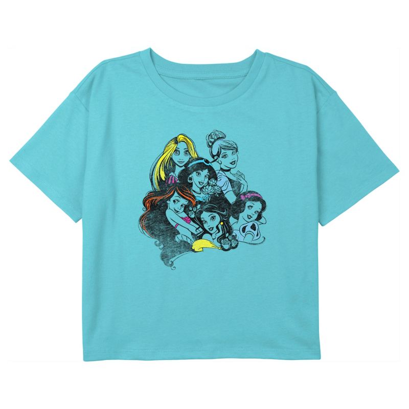 Girl's Disney Princesses Sketches Crop T-Shirt, 1 of 4