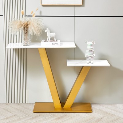 48-Inch Modern Entryway Table with Artistic Metal Base & Anti-Scratch Top, Gold