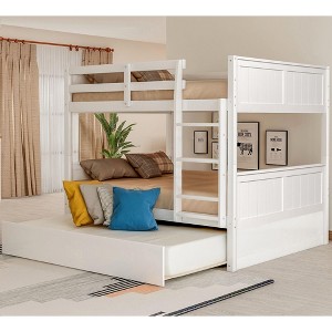 NicBex Full over Full Bunk Bed Convertible Pine Frame Triple Bed Frame with Scroll Wheels, Guardrails and Ladder, No Box Spring Required - 1 of 4