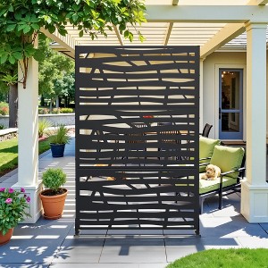PexFix 72 in. x 47 in. Black Metal Freestanding Privacy Screen Garden Fence For Deck Patio Balcony Outdoor Privacy Panel Jungle Design - 1 of 4