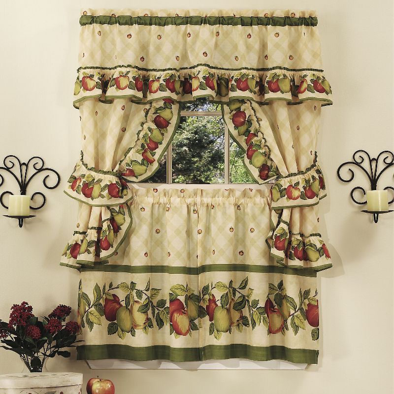 GoodGram Apple Blossom Complete 5 Pc. Kitchen Curtain Tier & Swag Set, 1 of 2