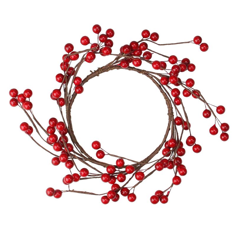 Northlight 9" Shiny Berries Artificial Christmas Candle Holder Ring - Red/Brown, 2 of 5