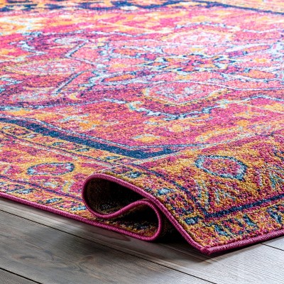 Vonda Pink and Orange Synthetic Round Area Rug, 5' Diameter