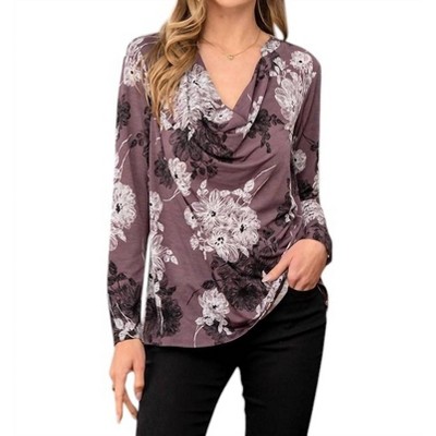 Women's Cowl Neck Long Sleeve Floral Print Top - Sew In Love