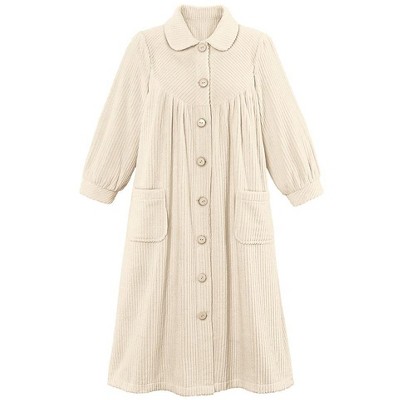Ivory Plush Fleece Button Front Robe with Pockets