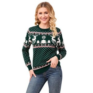 Coolmee Family Christmas Sweater Crew Neck Reindeer Snowflakes Knitted Pullover for Women - 1 of 4