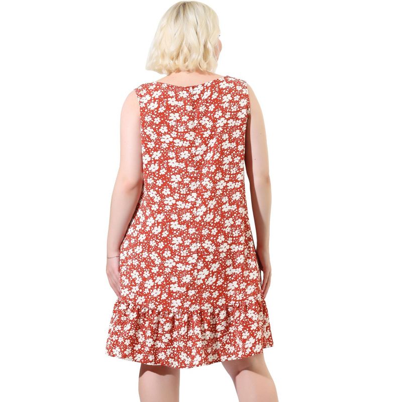 Agnes Orinda Women's Plus Size Sleeveless Ruffle Hem Casual Floral Tank Dresses, 5 of 7