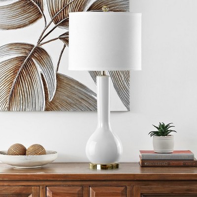 Mae Long Neck Ceramic Table Lamp in Light Grey with Off-White Shade
