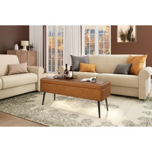 Storage Ottoman Bench, Mid-Century Modern Entryway Bedroom Bench, Synthetic Leather with Stitchin, Leather Bench with Storage Ottoman, Foot Rest - 1 of 4
