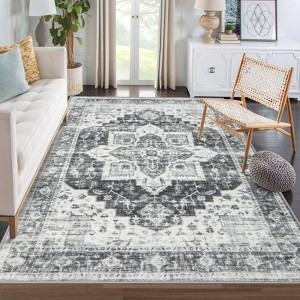 Living Room Machine Washable Area Rug Vintage Distressed Carpet Non-Slip Low Pile Indoor - 1 of 4