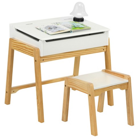 Costway Kids Table & Chair Set Wooden Activity Art Study Desk w/Storage  Space White