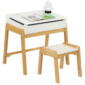 Costway Kids Table & Chair Set Wooden Activity Art Study Desk w/Storage Space White