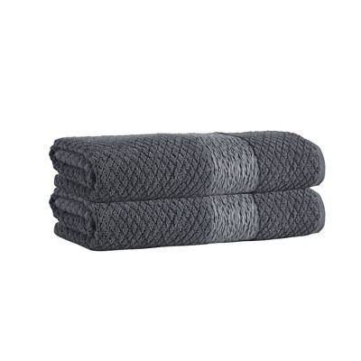 2pc Anton Turkish Cotton Bath Towel Set Black - Enchante Home