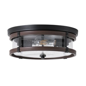 Dewdrop Flush Mount Ceiling Light, Black Metal Frame with Clear Seeded Glass Shade for Hallway Bedroom - 1 of 4