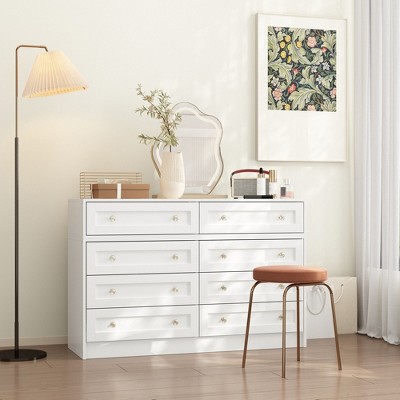 FUFU&GAGA 8 Drawer Swivel Chest Horizontal Dresser Multifunctional White Storage Cabinet Side Table