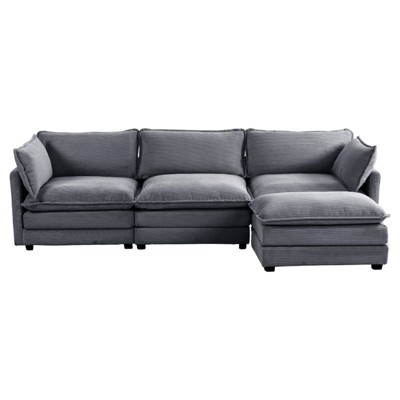 Hyleory Corduroy L-Shaped Sectional Sofa, 3-Seater Couch with Movable Ottoman, Modular Living Room Furniture for Apartments