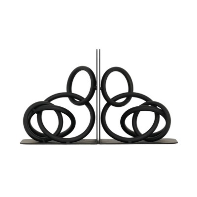 VIP Metal 7 in. Black Interlocking Stacked Rings Bookend Set of 2