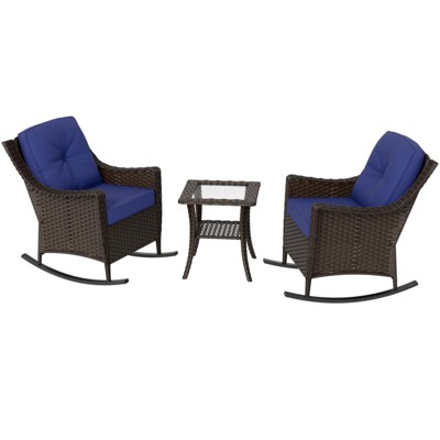 EAGLE PEAK Azure Bay 3 Piece Outdoor Wicker Bistro Set, Patio Rocking Chairs with Side Table