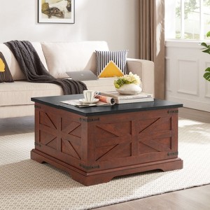 Crete Farmhouse Square Coffee Table, Center Table with Large Hidden Storage Space for Living Room, Bedroom, Indoor Furniture - The Pop Home - 1 of 4