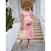Maternity Dress with V-Neck & Tie Waist - Women's Short Sleeve High Waist Pregnancy Dress - 3 of 4