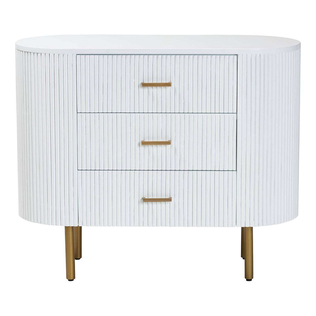 bali & pari Beyla Fluted Wood and Metal 3 Drawer Dresser White/Gold - thumbnail 6