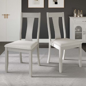 ChaletPosh Wooden Dining Chair With Warm Grey Cover (Set of 2) - 1 of 4