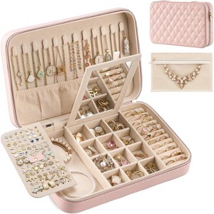 Portable Travel Jewelry Case with Mirror and Clear Storage Compartments - 1 of 4