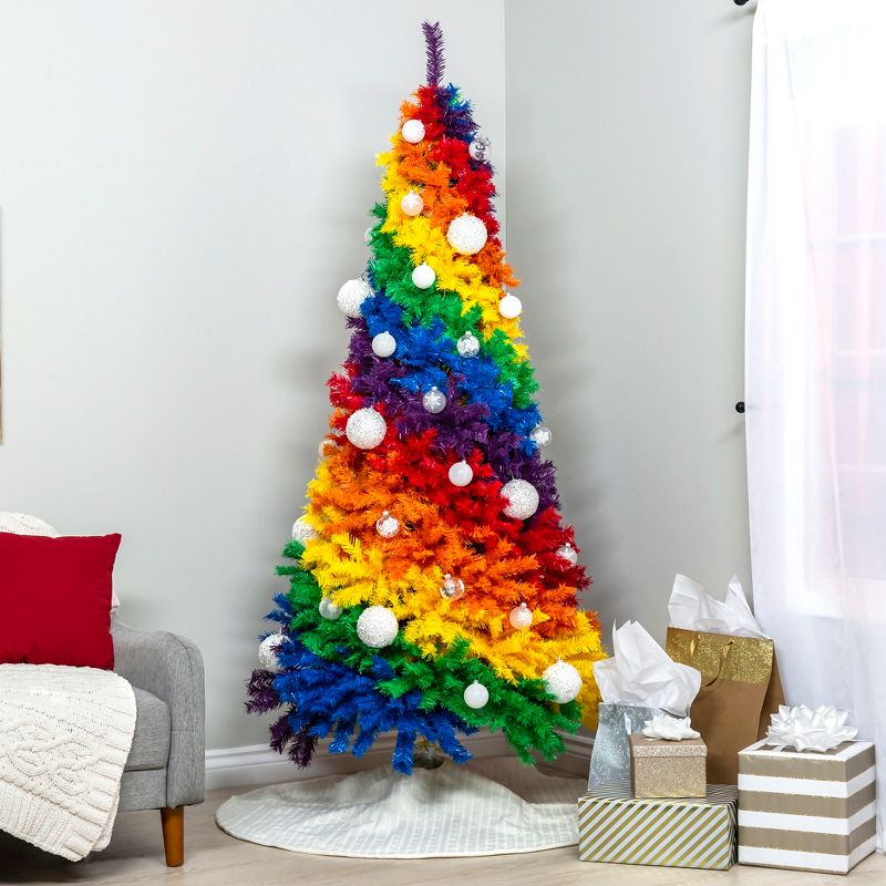 Best Choice Products 7ft Artificial Colorful Rainbow Christmas Tree, Full Fir Holiday Decor w/ 1,213 Tips, Metal Stand, 3 of 9
