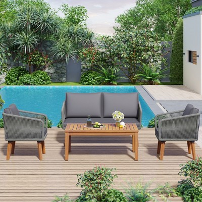 4pcs Outdoor Patio Conversation Set With A Loveseat Sofa, A Coffee ...