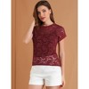 Allegra K Women's Curved Hem Sheer Short Sleeves Floral Lace Blouse - 3 of 4