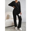 V For City Women's Fall/Winter Ribbed Knit Loungewear Set Loose V-Neck Top & Straight-Leg Pants Pajama Set - 3 of 4